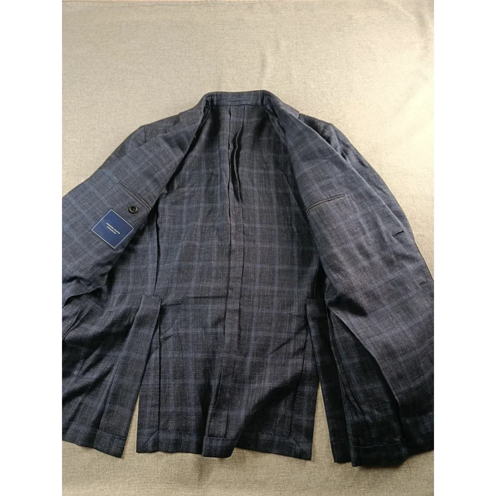 Proper Cloth Sport Coat Mens 40 R Windowpane Wool  Silk Linen Half Lined Blazer